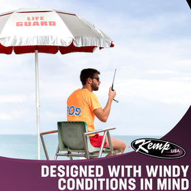 Kemp USA Lifeguard Solar Umbrella tilt mechanism enables precise 45-degree sun adjustment.
