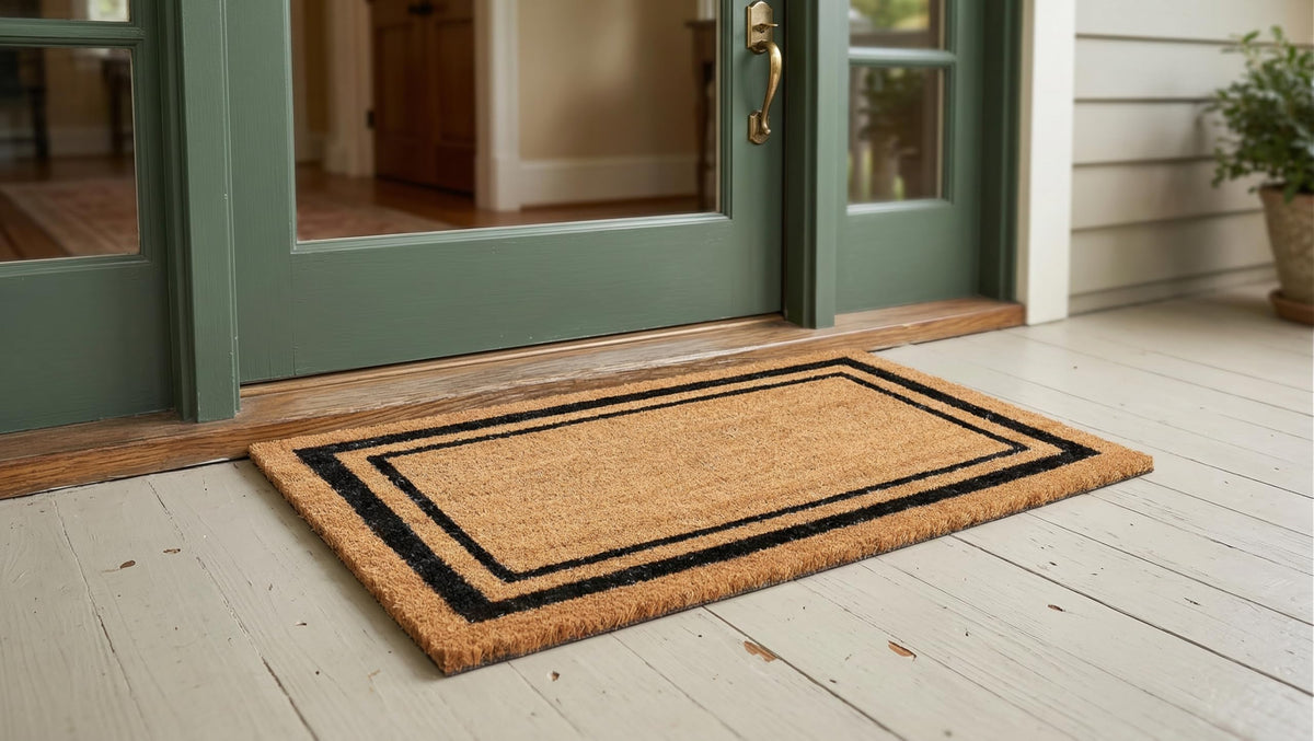 Kempf doormat, front view: black border coir with non-slip backing for entryways.