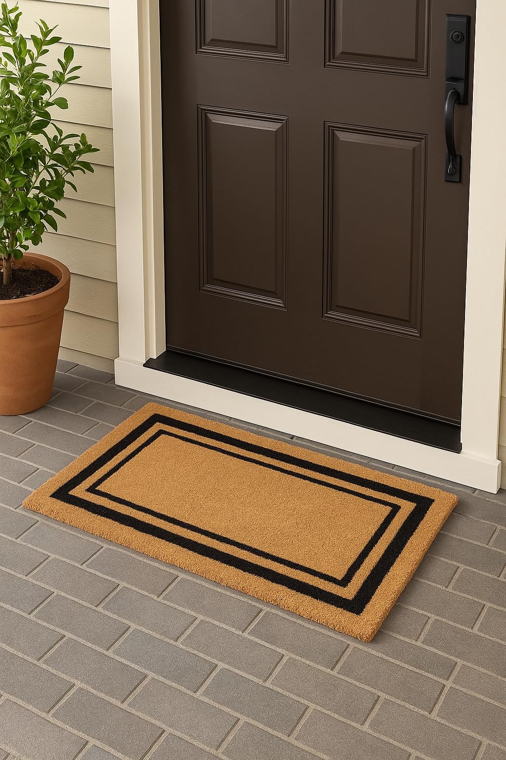 Kempf doormat close-up: dyed border color remains vibrant on durable natural fibers.