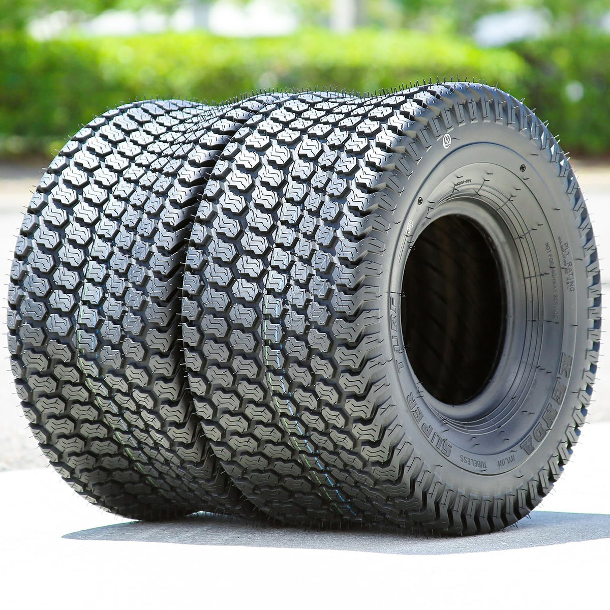 Kenda K500 Super Turf tire shown on a mower for typical application scenarios