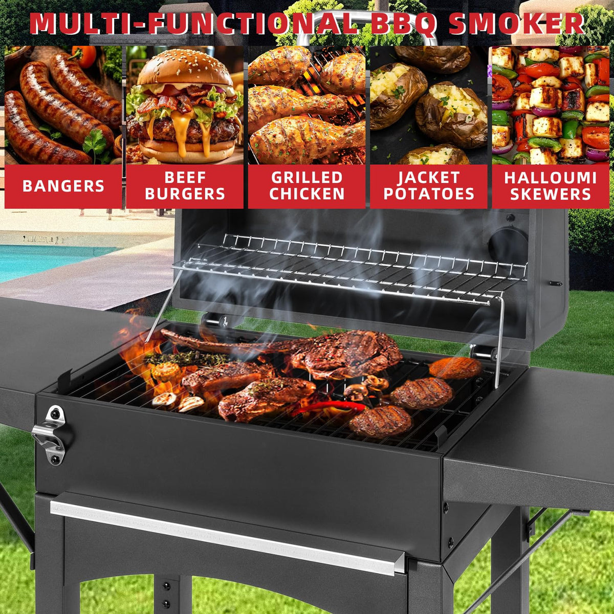 Kendane Charcoal Grill adjustable chimney for precise heat control.