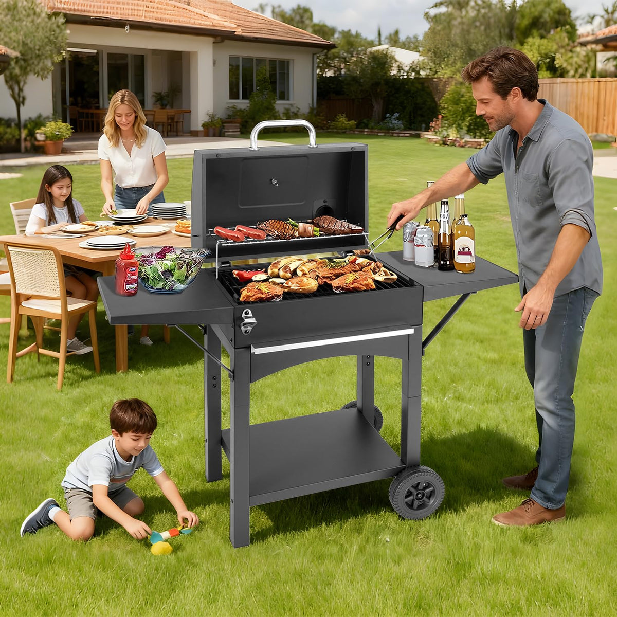 Kendane Charcoal Grill built-in bottle opener for quick refreshments.