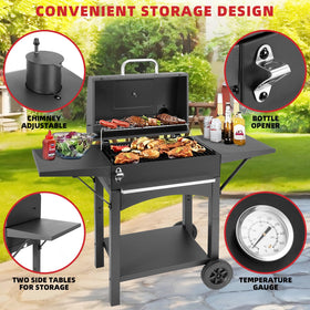 Kendane Charcoal Grill temperature gauge helps monitor cooking heat.