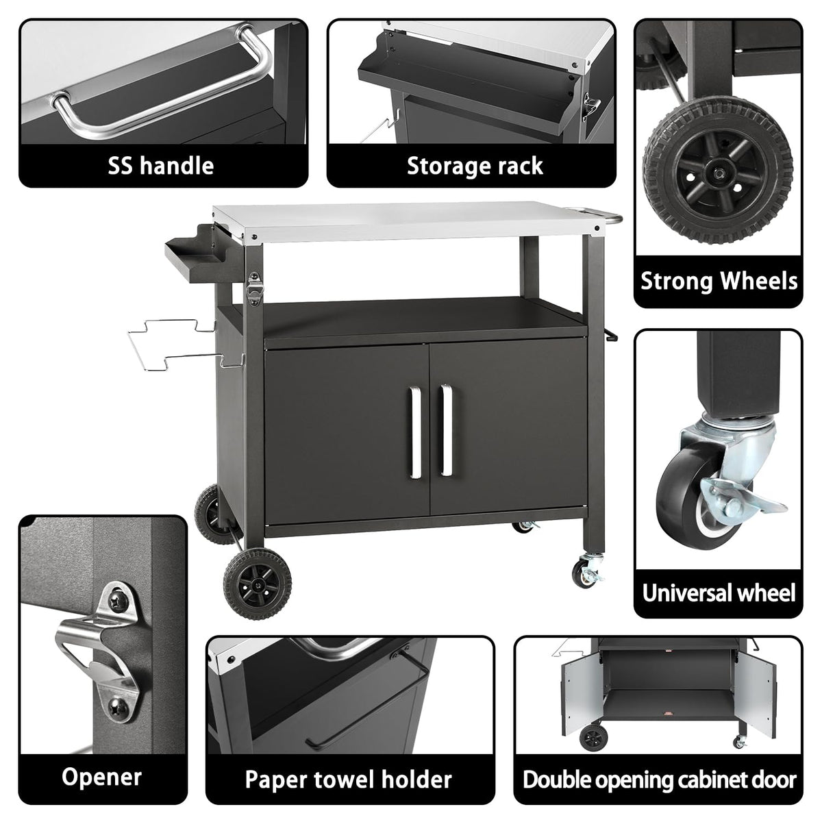 Kendane Grill Cart Table multifunction workspace ideal for pizza oven prep.