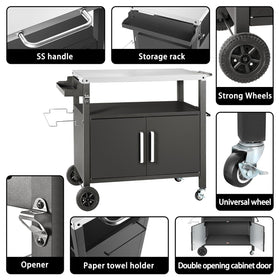 Kendane Grill Cart Table multifunction workspace ideal for pizza oven prep.
