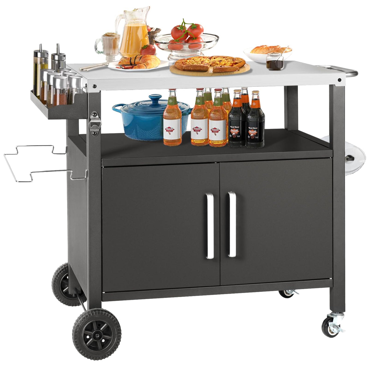 Kendane Grill Cart Table in outdoor setup with spacious prep area for grilling.