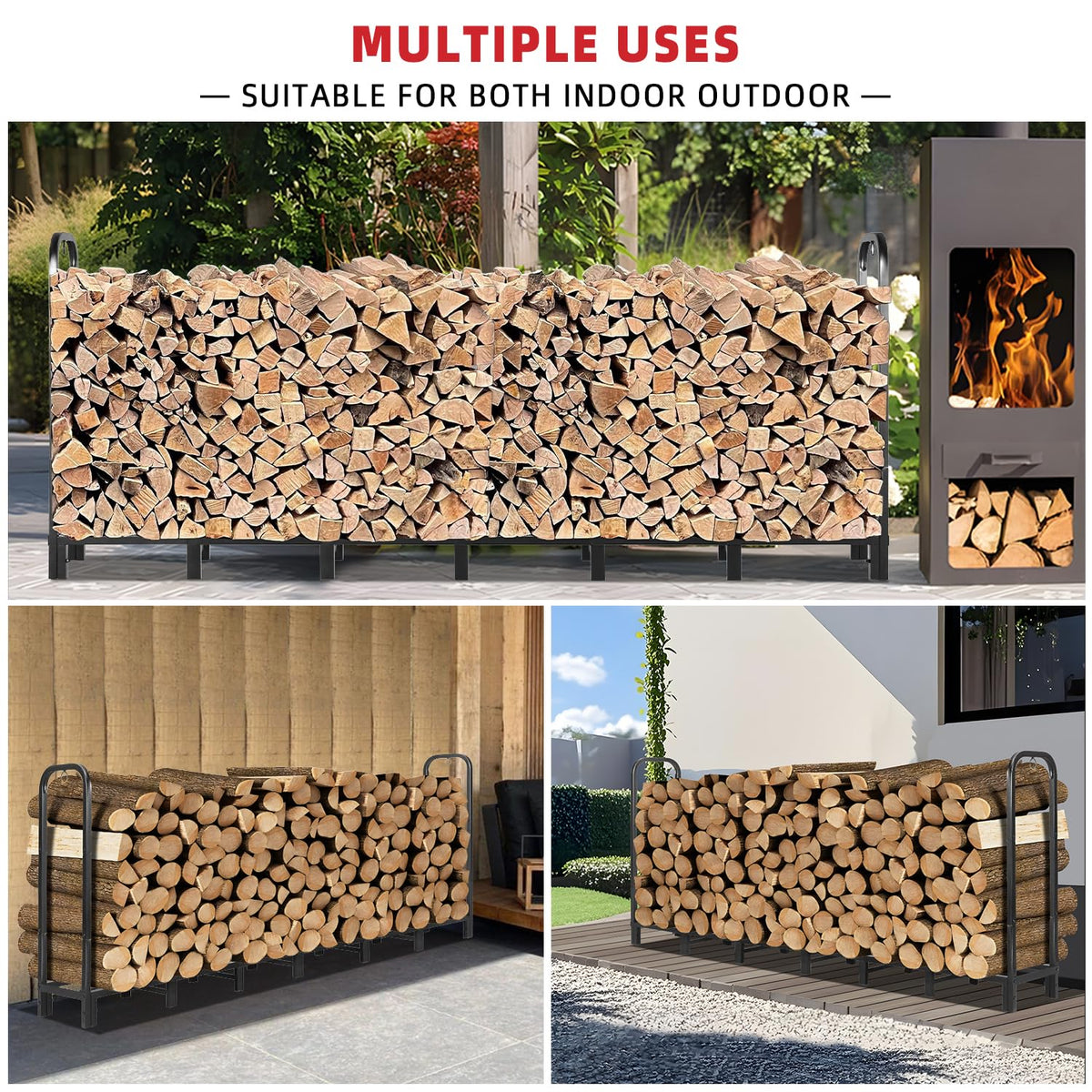 Kendane firewood rack rubber pads provide floor protection during outdoor use