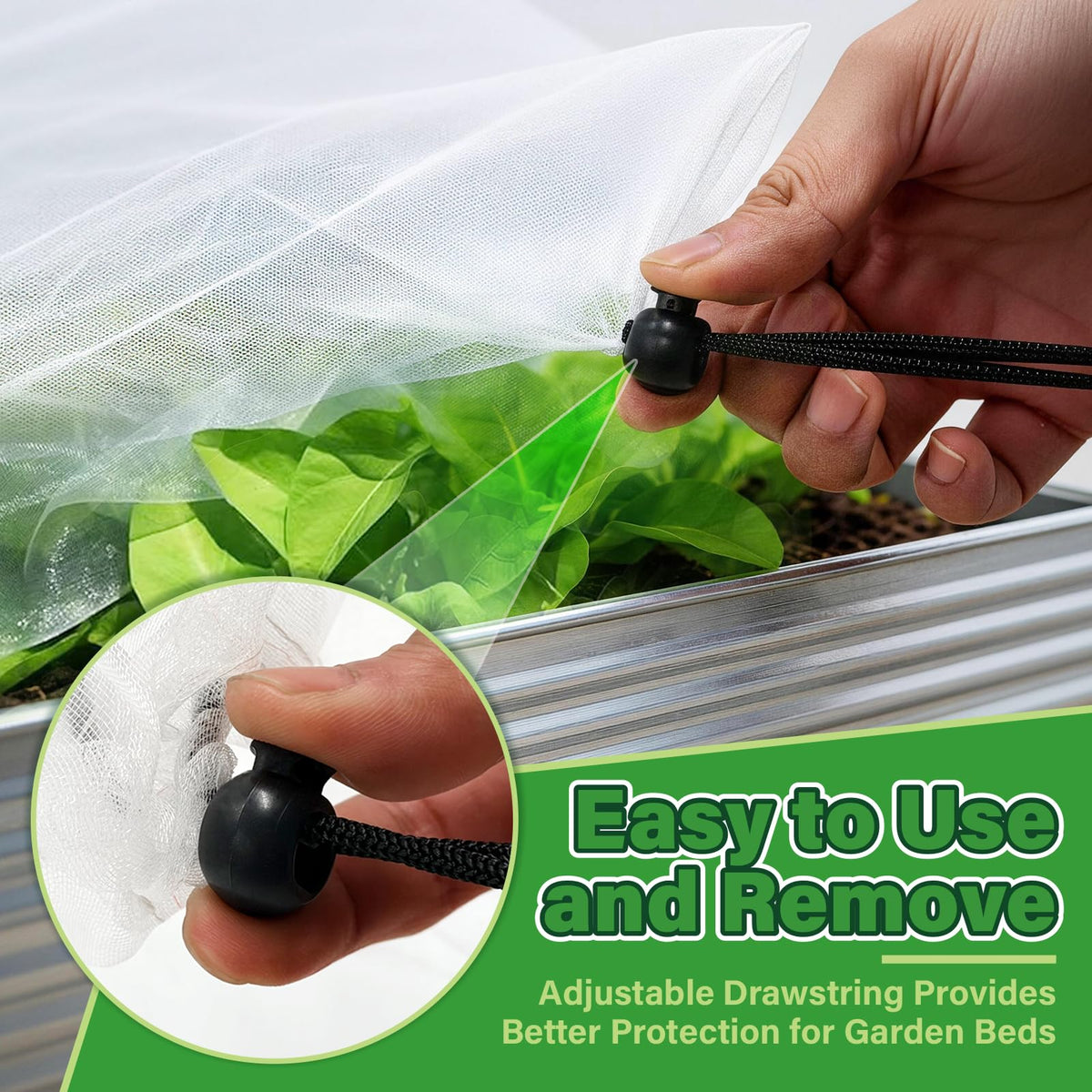 KEOHOLI garden netting with adjustable drawstrings remains secure during wind