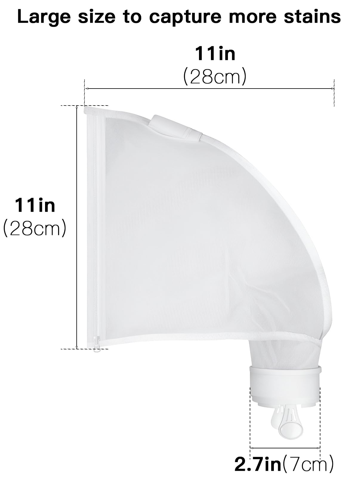 Keptwell compact 11x11x2.7 inch bag fits pool cleaner compartments.