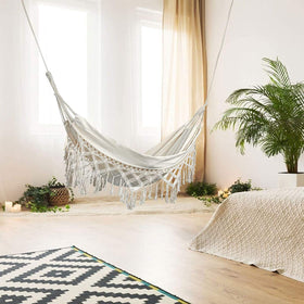 KEREITH double cotton hammock with durable canvas for lounging and reading.