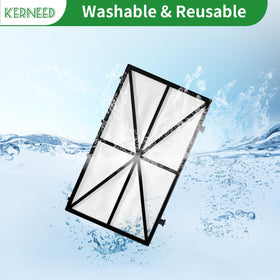 Kerneed filter debris-trapping visual illustrates reduced clogging during initial cleans.