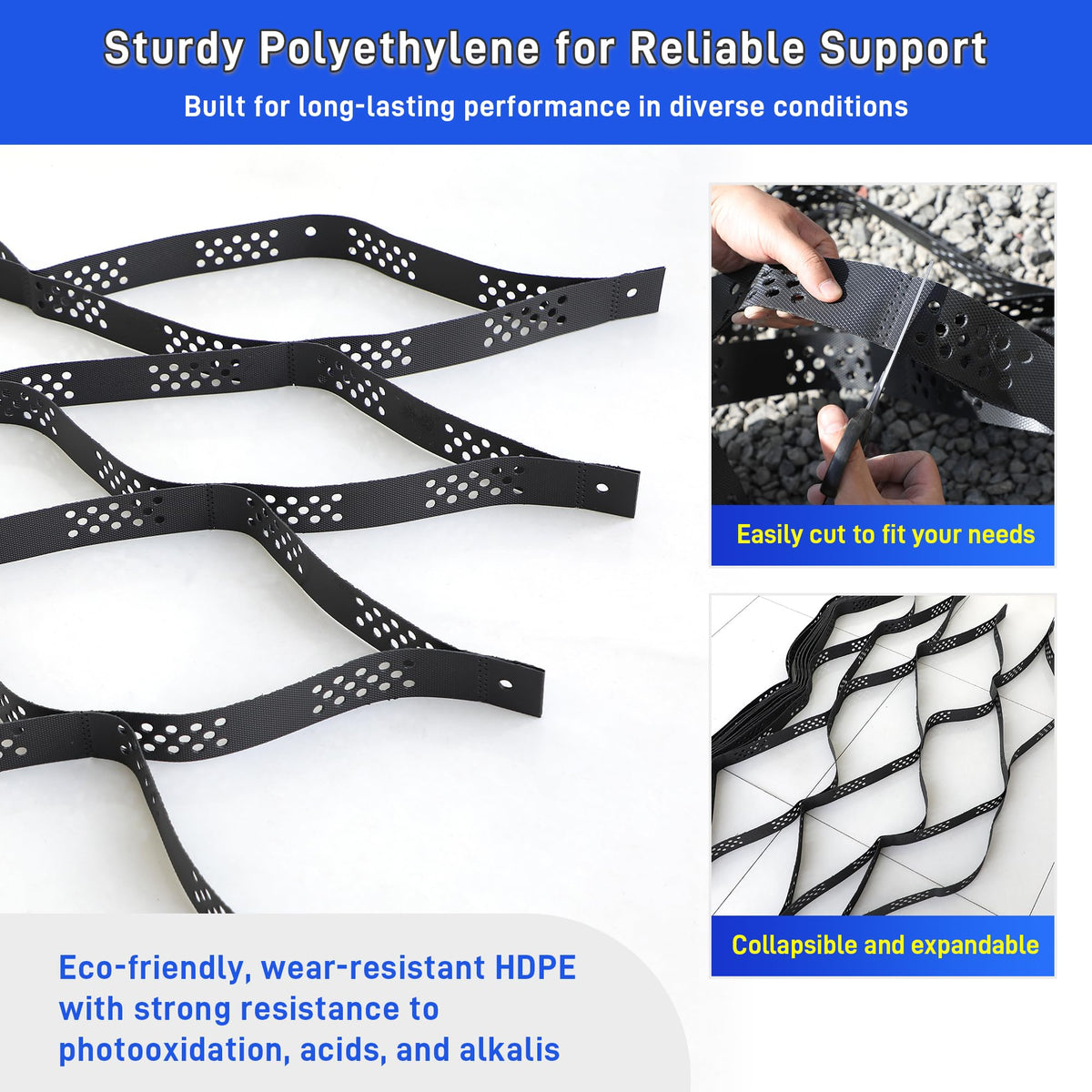 Kerty HDPE material delivers durable recyclable reinforcement for driveways and paths.