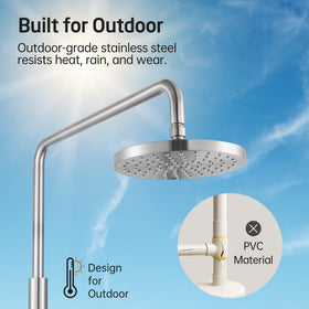 KES natural marble outdoor shower 8-inch rain head for full body rinse.