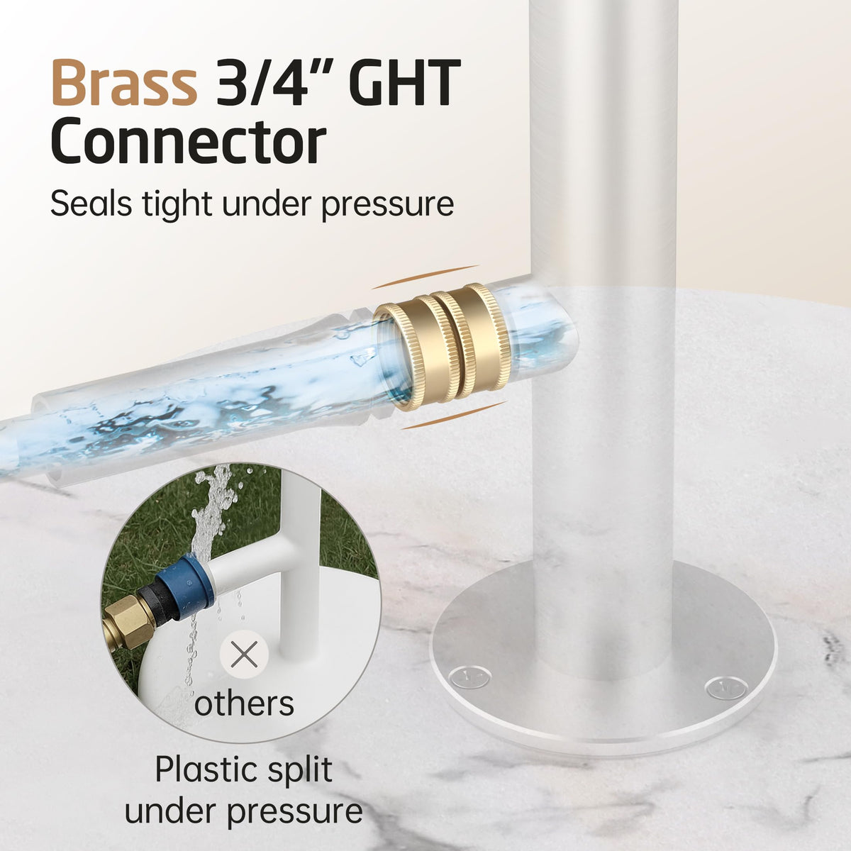 KES natural marble outdoor shower brass 3-4 adapter for hose connection.