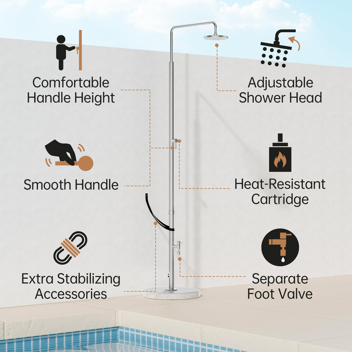 KES natural marble outdoor shower elevated design with durable materials.