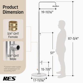 KES natural marble outdoor shower ground stake and anti-tip strap.