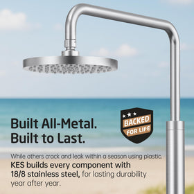 KES natural marble outdoor shower stainless frame withstands weather.