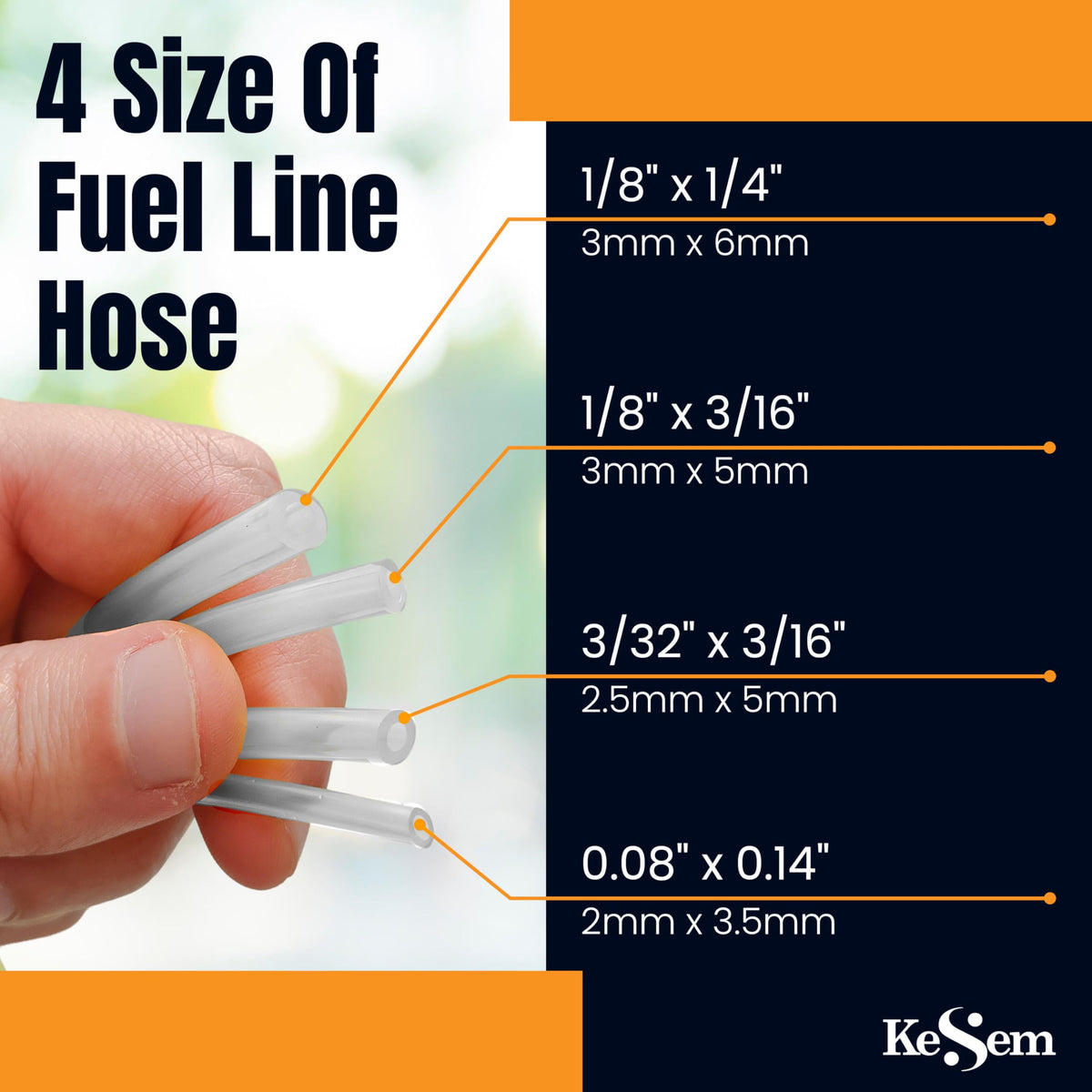 KESEM 2 ft length fuel hoses laid out for replacement projects