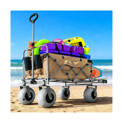 Kesfferch beach wagon with 10in balloon wheels for smooth sand hauling.