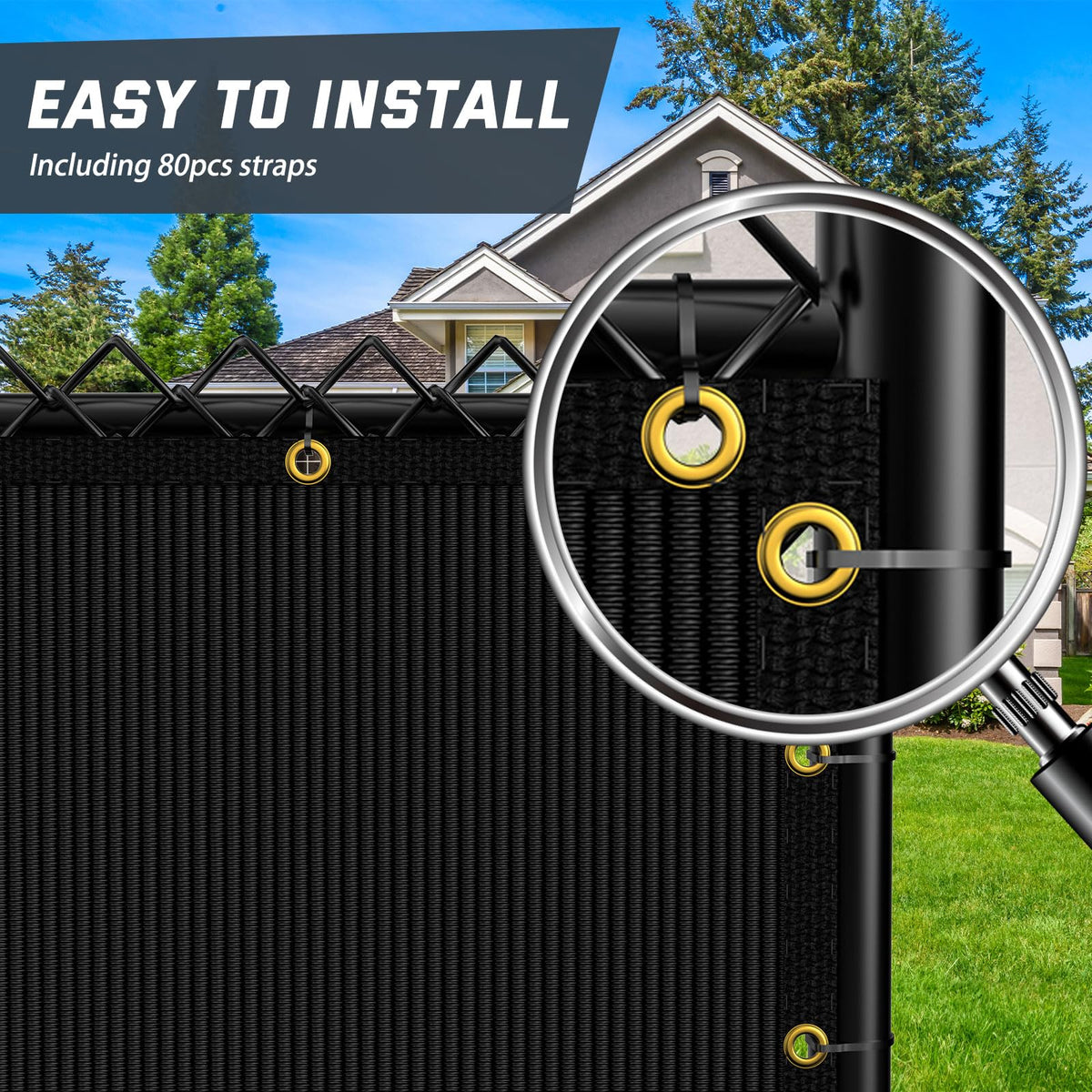 Kesfitt rustproof brass grommets maintain tension in windy conditions.