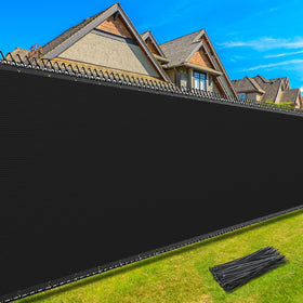 Kesfitt privacy screen on a fence with brass grommets resists rust for outdoor use.