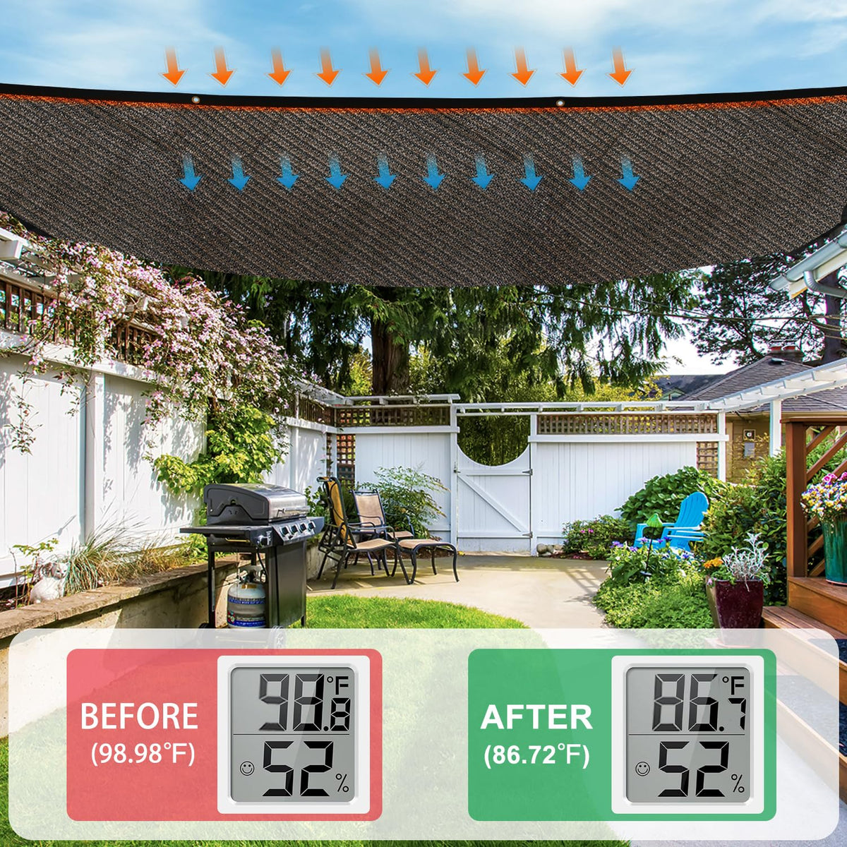 Kesfitt multiuse outdoor shade adapts to gazebos, balconies, and fences