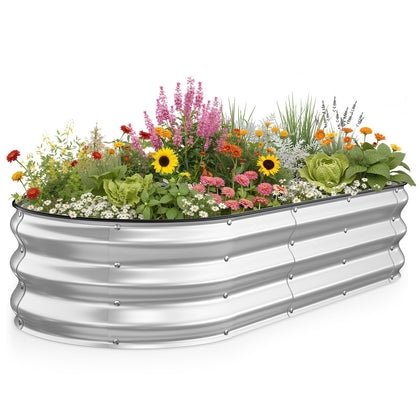 Kesfitt oval side view raised garden bed for outdoor vegetables and herbs.