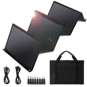 Keshoyal 60W foldable solar panel in compact folded form, ideal for backpacking.