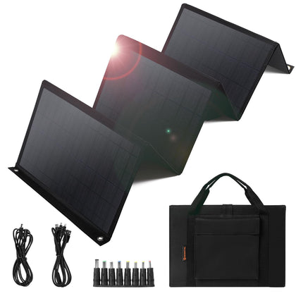 Keshoyal 60W foldable solar panel in compact folded form, ideal for backpacking.