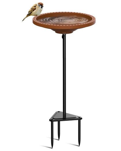 Kesito Bird Bath circle bowl in brown provides a stable outdoor watering spot.