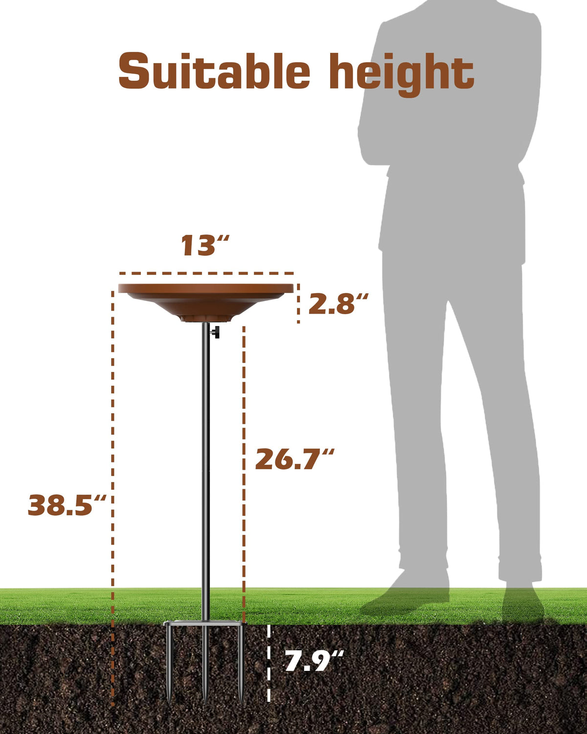 Kesito bird bath metal stake stand keeps the unit upright in soil.