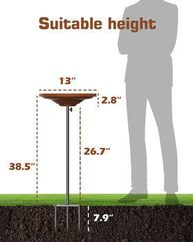 Kesito bird bath metal stake stand keeps the unit upright in soil.