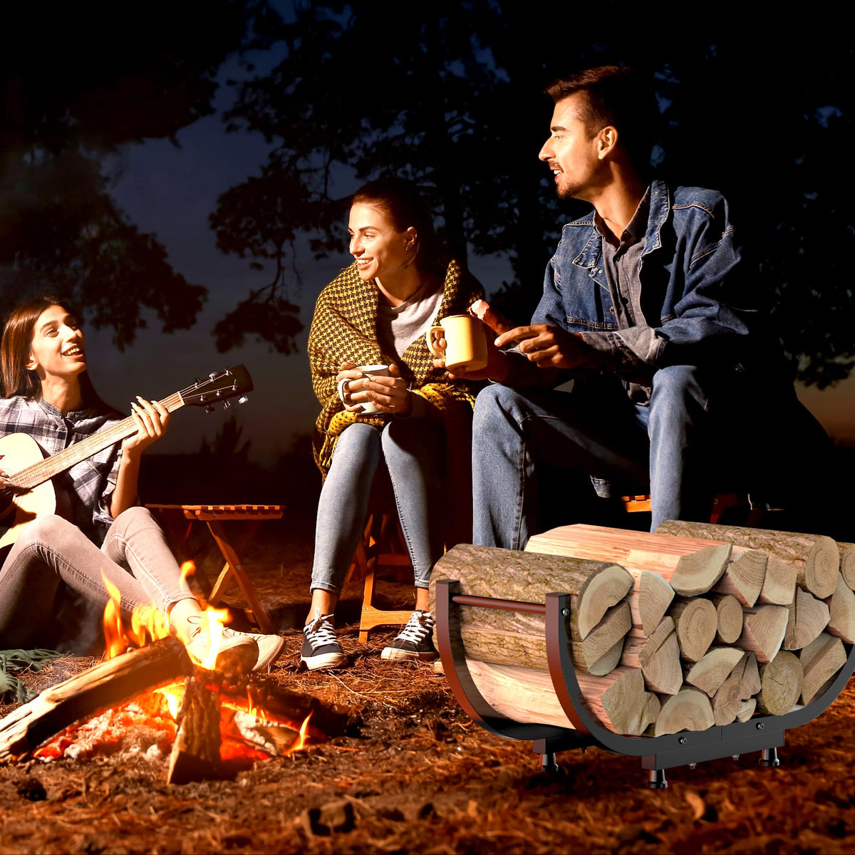 Kesito firewood rack placed near fireplace for easy log access