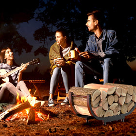 Kesito firewood rack placed near fireplace for easy log access