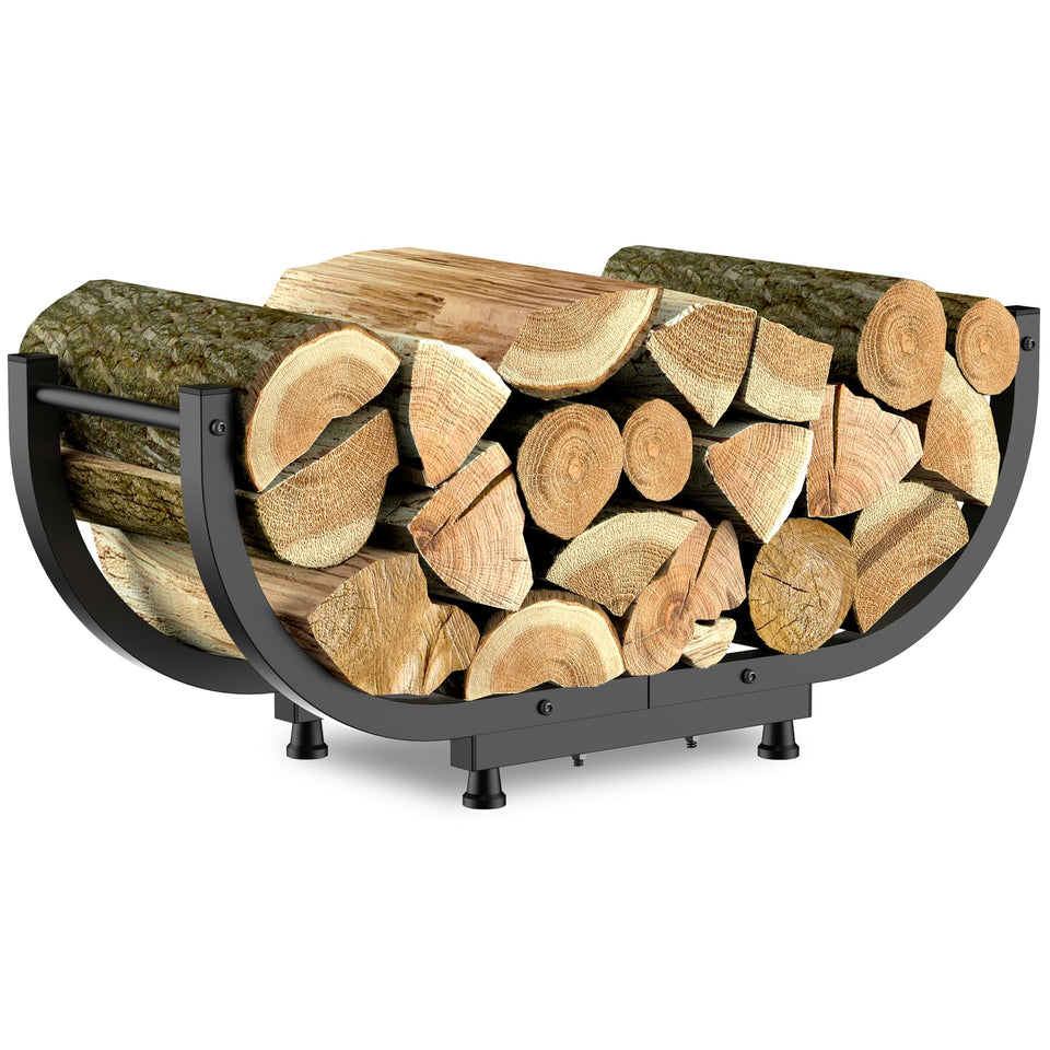 Kesito firewood rack outdoor 29inch demonstrating sturdy metal storage for logs