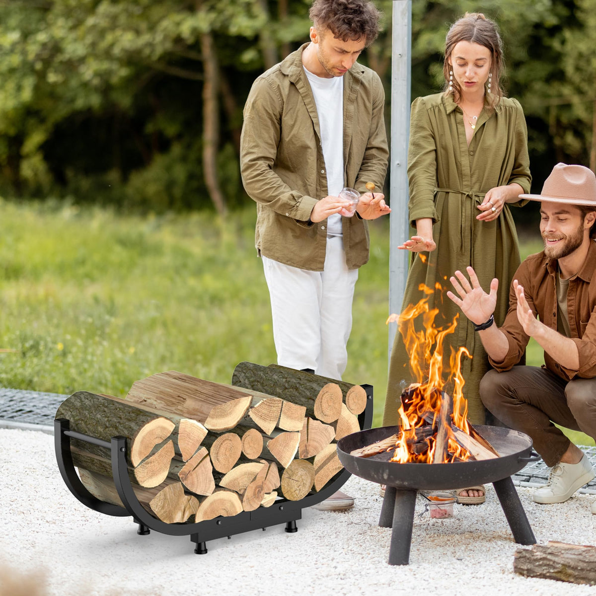 Kesito firewood rack U-shape design supports neat log stacking in small spaces