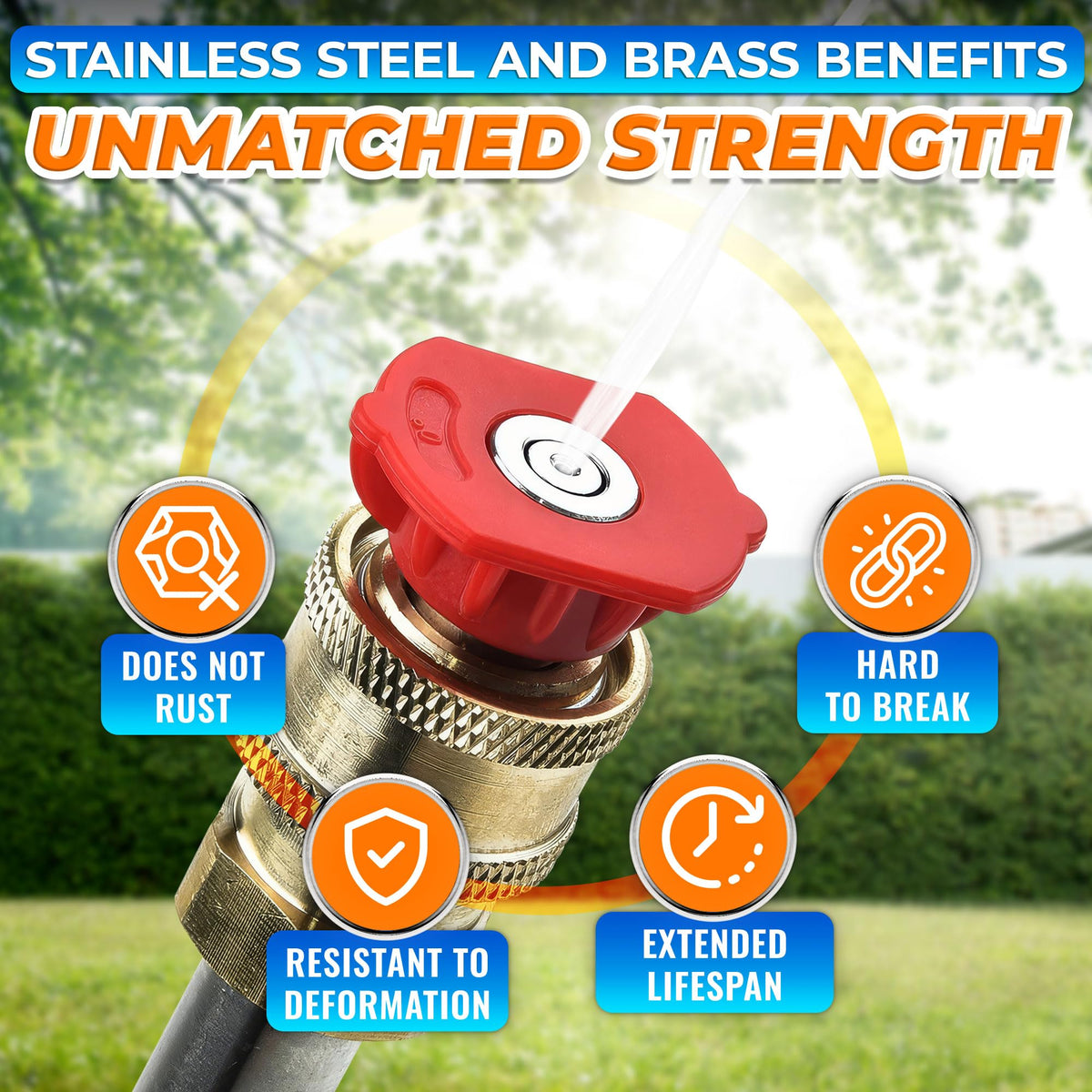 Ketar color-coded nozzle heads enable quick spray-angle changes for versatile outdoor cleaning