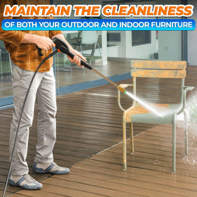 Ketar pressure washer tips in action across gutters and sidewalks for wide-surface cleaning