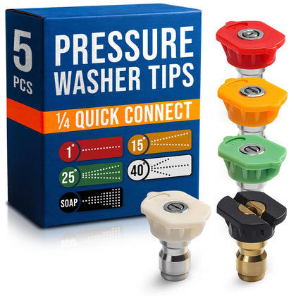 Ketar pressure washer tips set of five featuring a quick-connect foam sprayer for efficient car washing