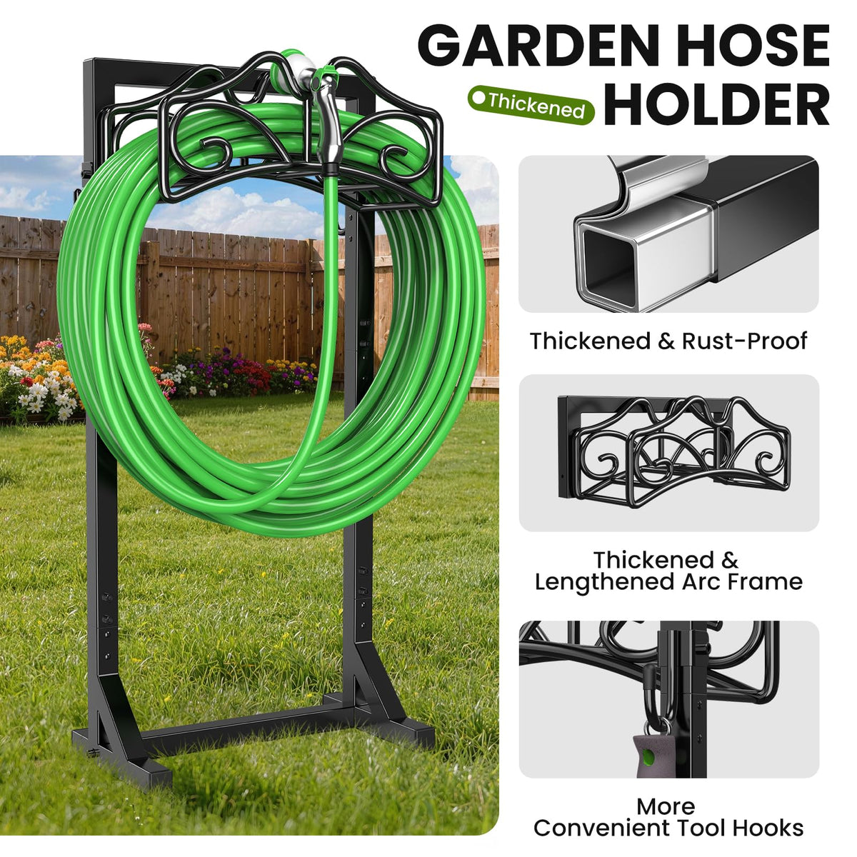 Keten detachable metal hose holder enables easy assembly and repositioning.