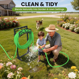 Keten ergonomic hose stand at ideal height for comfortable watering.