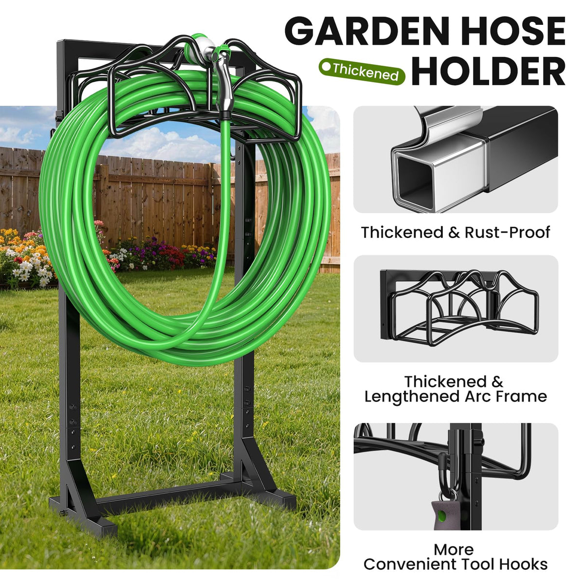Keten garden hose holder with four anchor spikes delivers stronger ground grip.