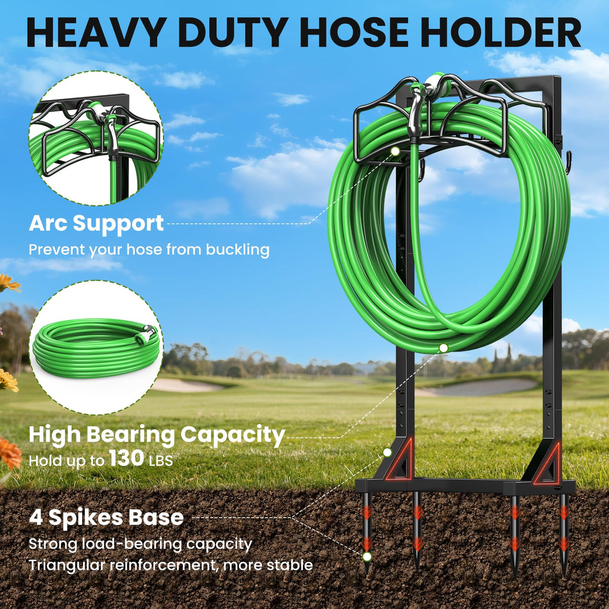 Keten hose holder arch-frame design minimizes twists and kinks during winding.