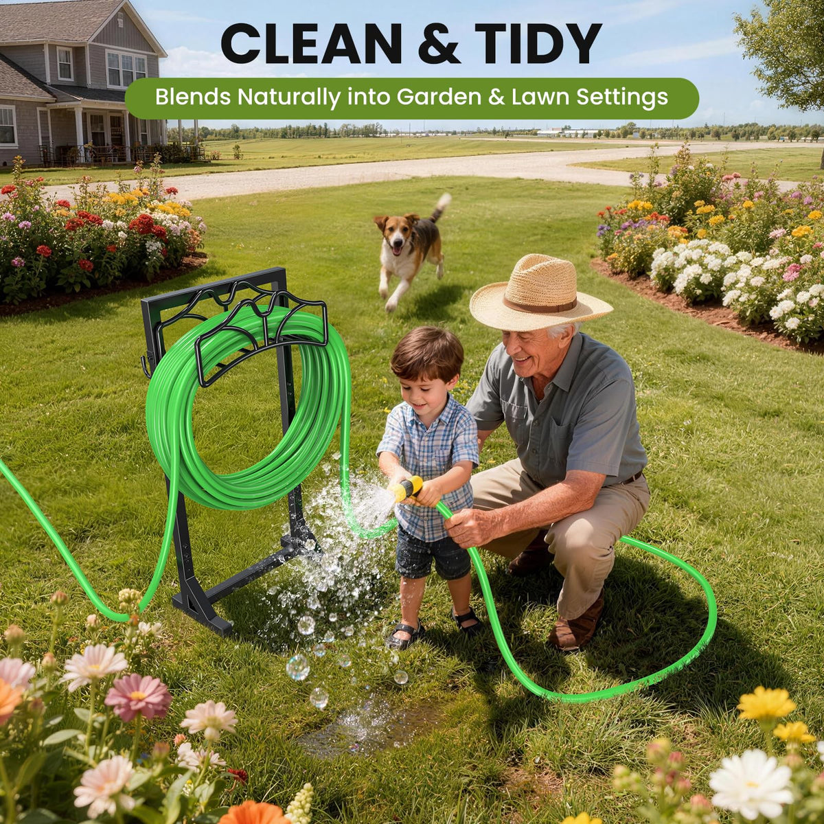 Keten hose stand uses rust-proof coating and stainless hardware for year-round outdoor use.