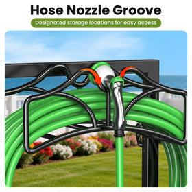 Keten garden hose holder built-in nozzle rest keeps nozzle handy and off the ground.