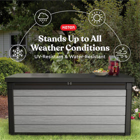 Keter Denali durable weather-resistant resin protects items from the elements.