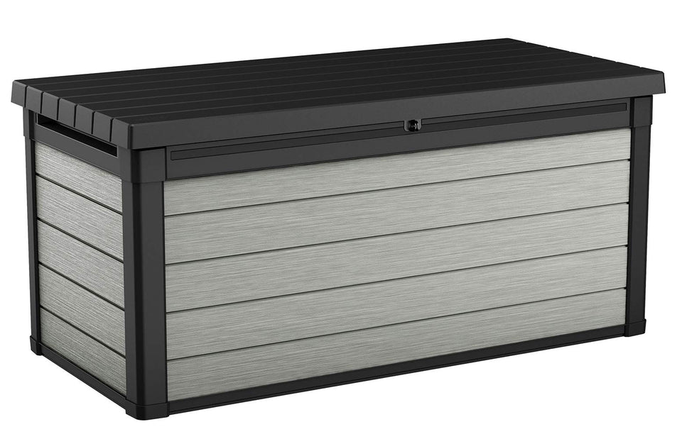 Keter Denali exterior dimensions showcase spacious outdoor storage for cushions and tools.