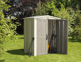 Keter Factor 6x3 shed interior space, accommodates lawn tools and bikes