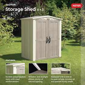 Keter Factor 6x3 shed skylight, bright interior for organized storage