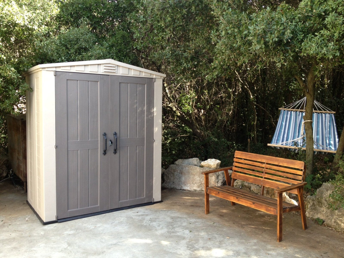Keter Factor 6x3 shed textured exterior, wood-like look fits any garden
